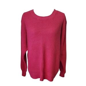 Zenana Fuchsia Cozy Waffle Knit Pullover Crew Neck Long Sleeve Sweater Size XL